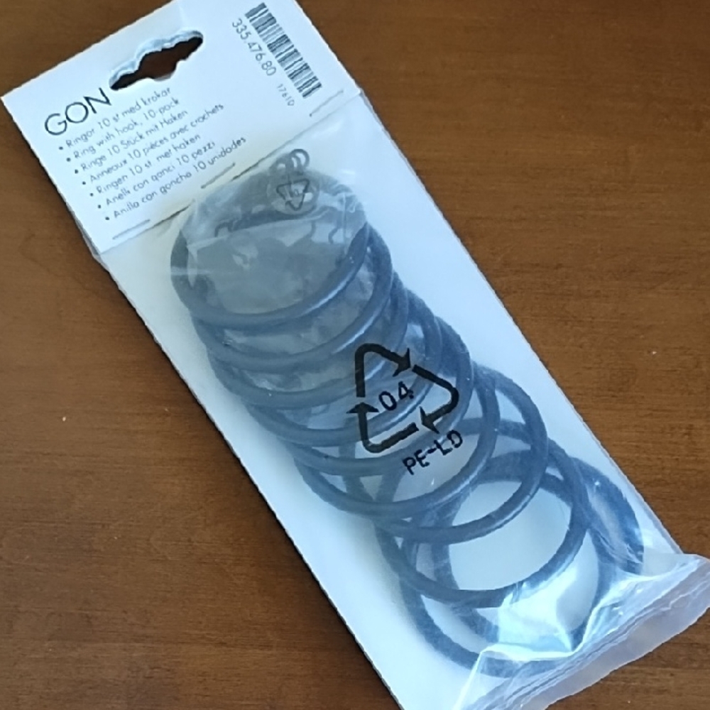 IKEA GON Metal Curtain Rings Hooks Clips 10-pack Black 335.478.80 DISCONTINUED